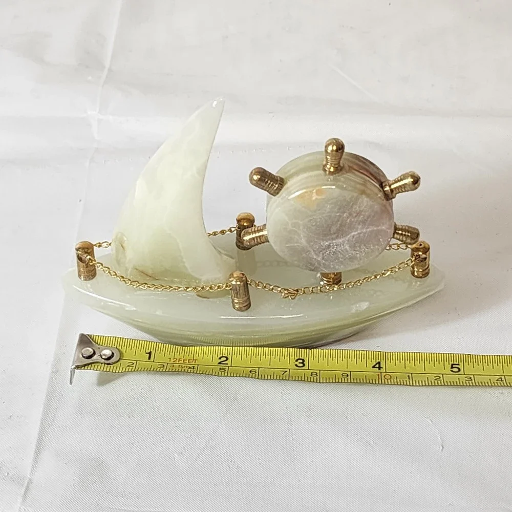 Decorative Collectible Ship Clock Desk Mentel Marble Onyx Handmade Imported NEW